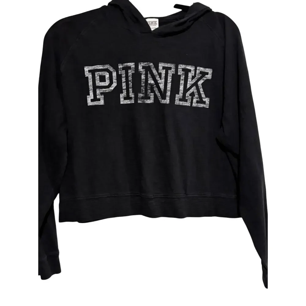 Victoria’s Secret PINK Black & White Cropped Hoodie | Size S | 100% Cotton‎